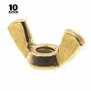 Prime-Line Wing Nuts, Cold-Forged, 1/4 in.-20, Solid Brass, 10PK 9076551